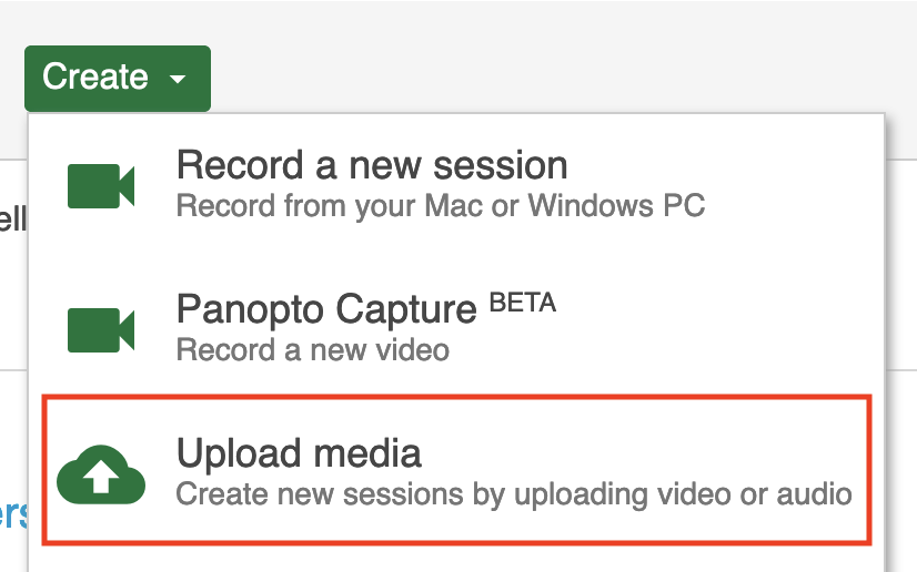 Screenshot of Panopto Upload Media button