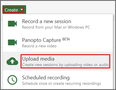 Screenshot of Panopto Upload Media Button