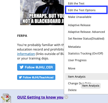Screenshot of Blackboard settings